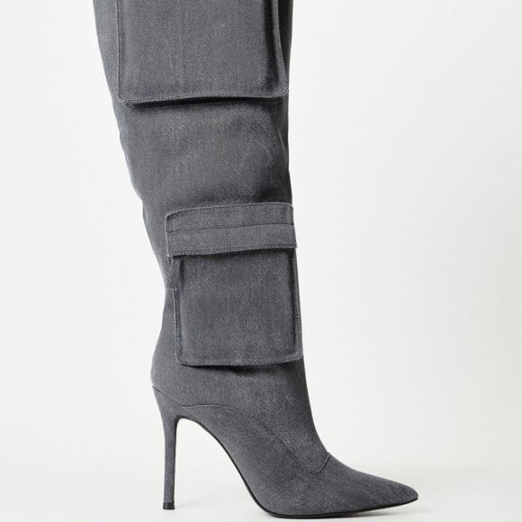 SHOEDAZZLE WOMENS TALL 4.25" STILETTO BOOT OUTER POCKET ACCENTS INNER ZIP - Picture 4 of 5